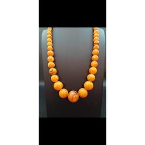 Large Bakelite Necklace Egg Yolk Butterscotch Catalin Graduated Beads 88g